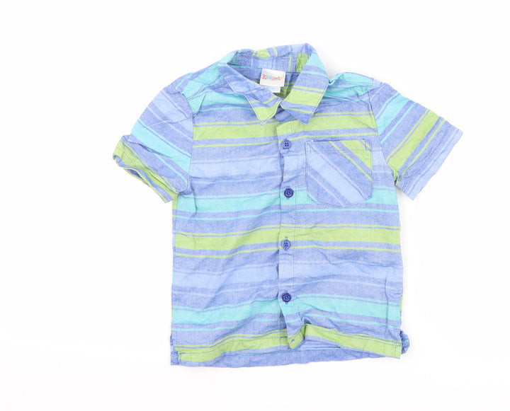 Kidgets Boys Blue Striped Basic Button-Up Size 2 Years