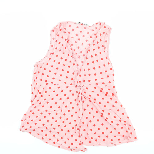 Stradivarius Womens Pink Polka Dot  Basic Tank Size M  - Knot Detail