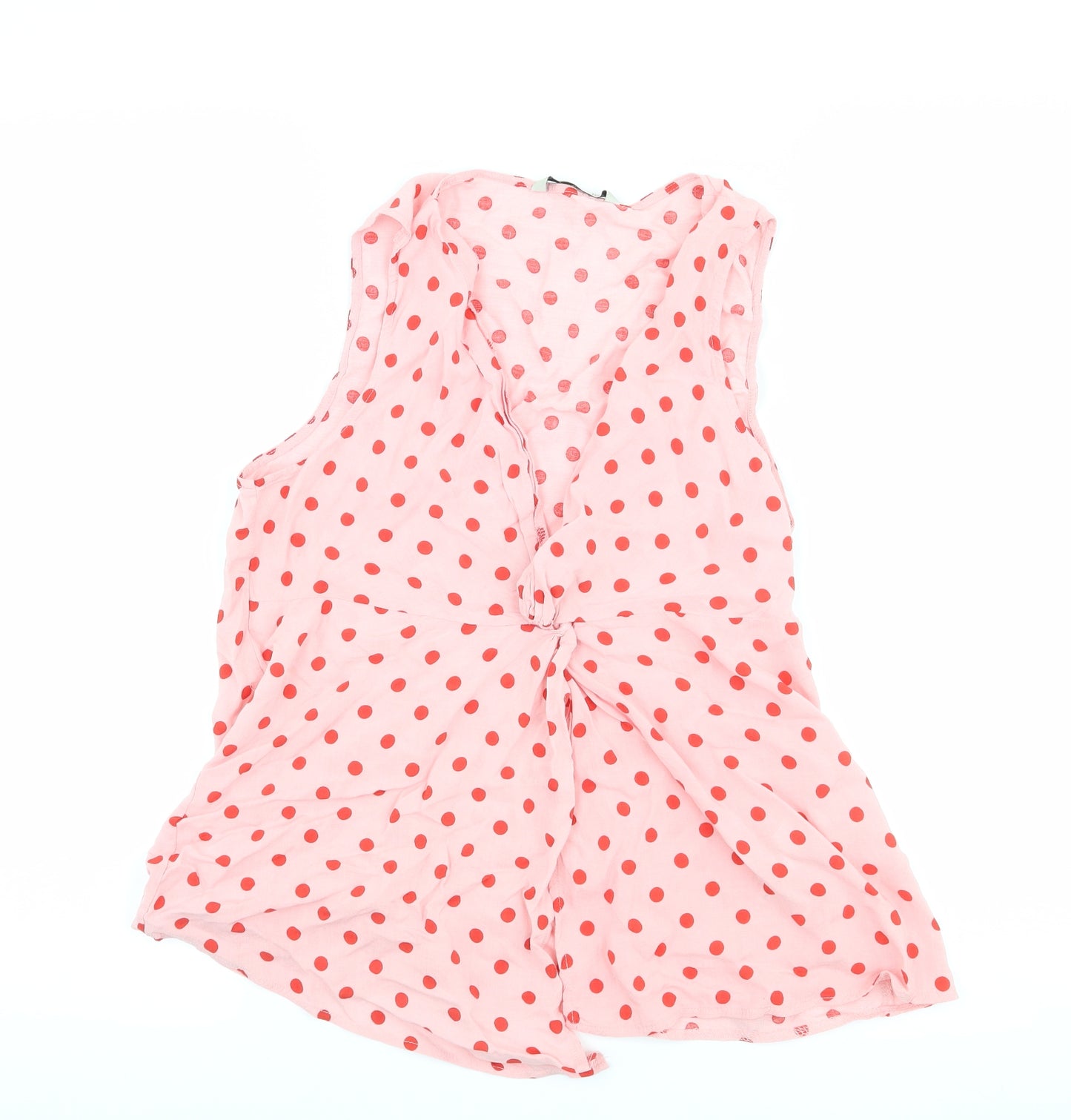 Stradivarius Womens Pink Polka Dot  Basic Tank Size M  - Knot Detail