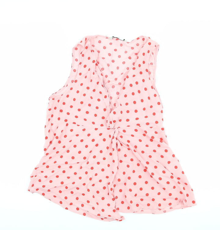 Stradivarius Womens Pink Polka Dot  Basic Tank Size M  - Knot Detail
