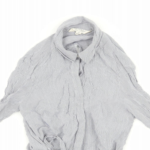 Miss Selfridge Womens Blue Striped  Basic Button-Up Size 8  - open back