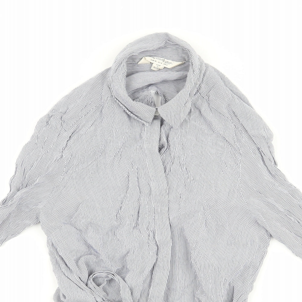 Miss Selfridge Womens Blue Striped  Basic Button-Up Size 8  - open back
