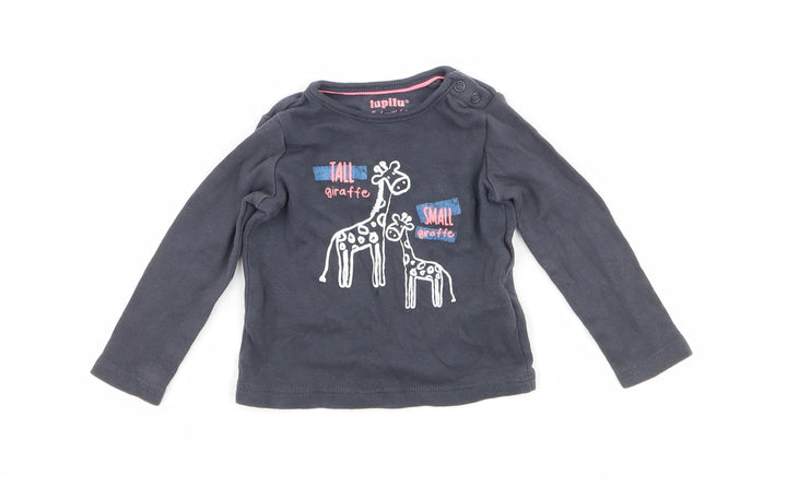 Lupilu Girls Black   Basic T-Shirt Size 3-6 Months  - Giraffe