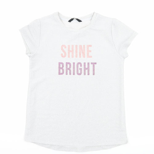 George Girls Silver   Basic T-Shirt Size 10-11 Years  - Shine Bright