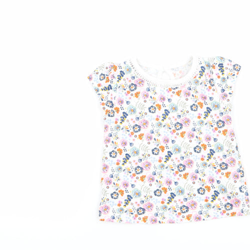 TU Girls White Floral  Basic T-Shirt Size 6-9 Months