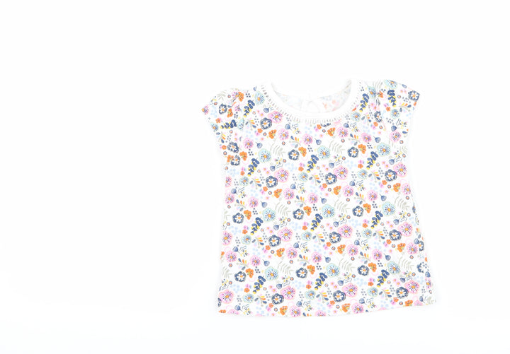 TU Girls White Floral  Basic T-Shirt Size 6-9 Months