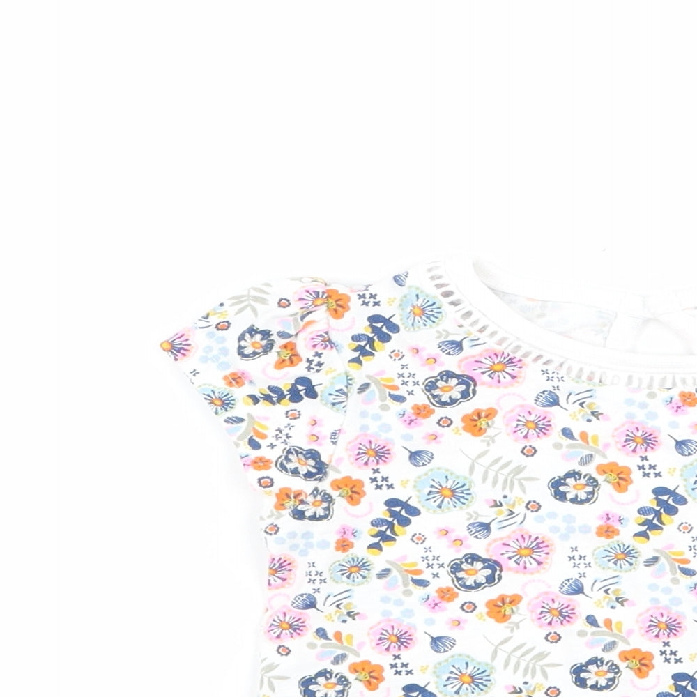TU Girls White Floral  Basic T-Shirt Size 6-9 Months