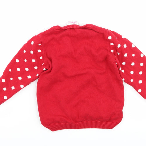 so cute Girls Red Polka Dot  Pullover Jumper Size 2-3 Years  - Christmas Reindeer