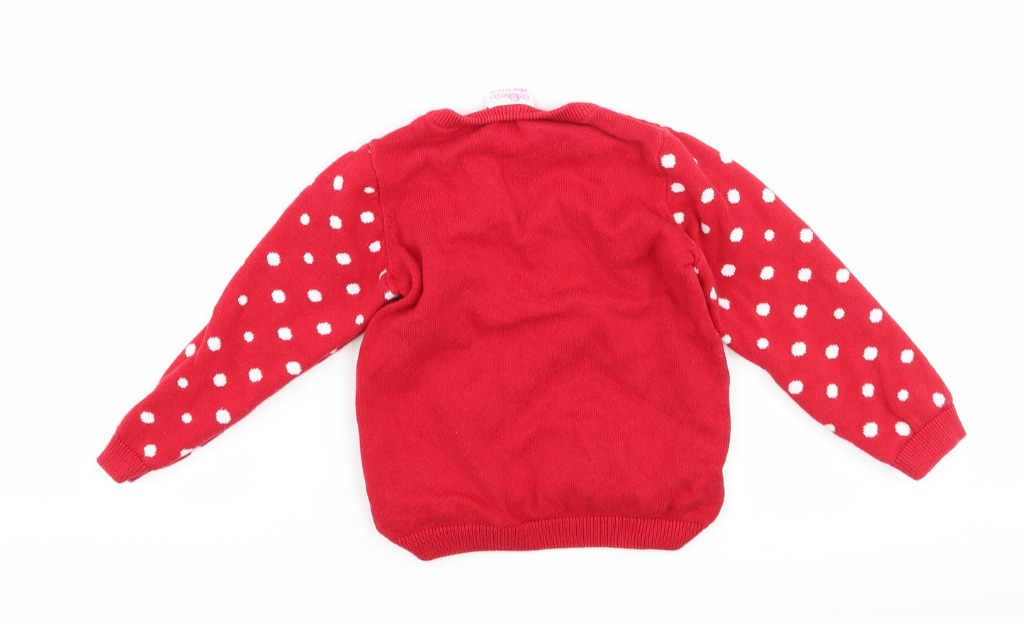 so cute Girls Red Polka Dot  Pullover Jumper Size 2-3 Years  - Christmas Reindeer