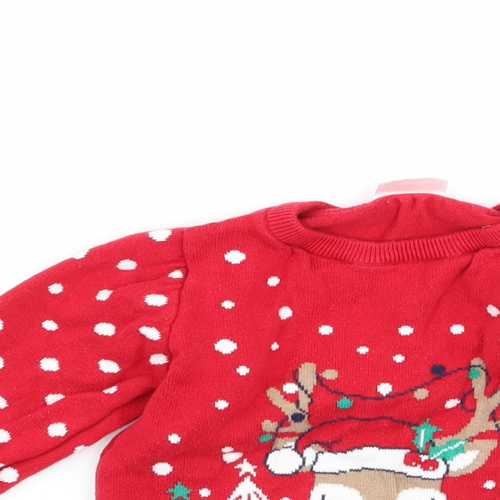 so cute Girls Red Polka Dot  Pullover Jumper Size 2-3 Years  - Christmas Reindeer