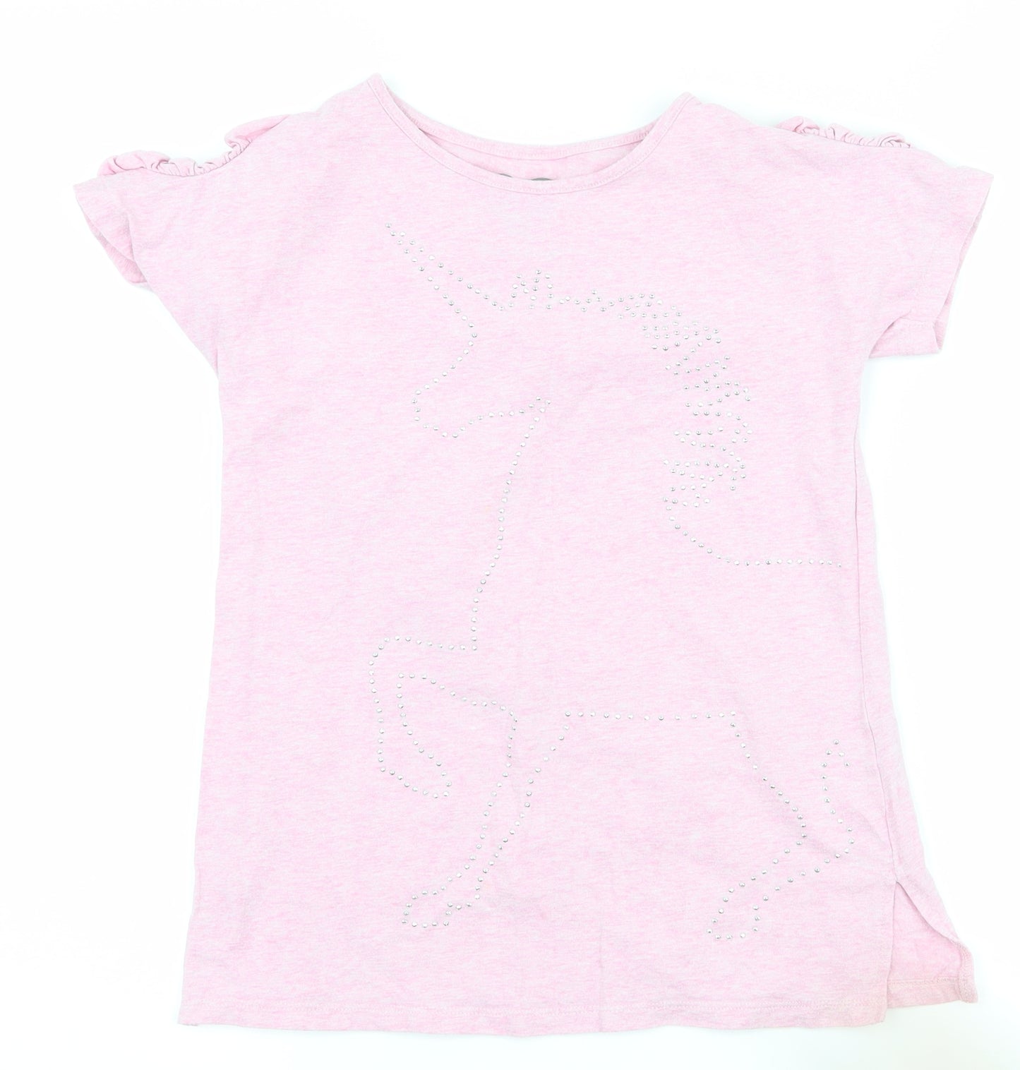 F&F Girls Pink   Tunic T-Shirt Size 8-9 Years  - Unicorn cut out shoulders