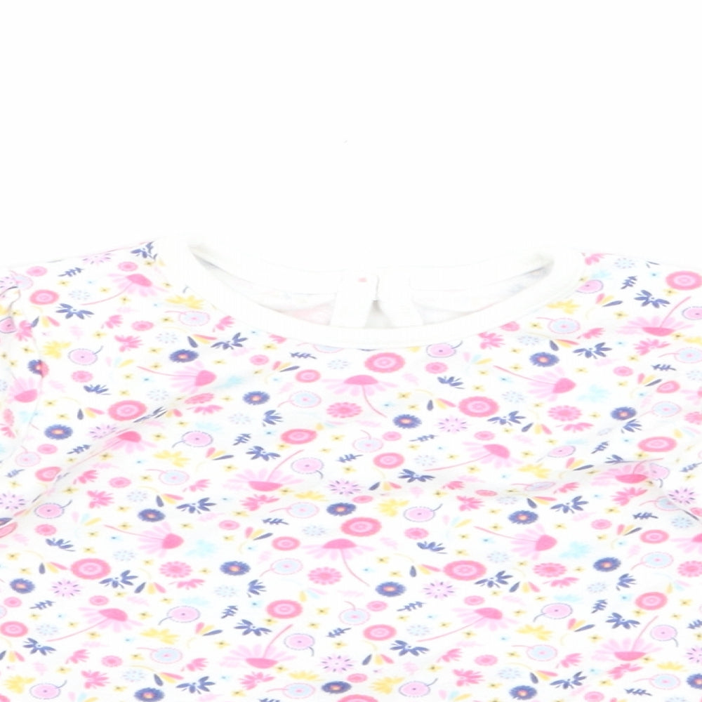 George Girls White Floral  Basic T-Shirt Size 3-6 Months