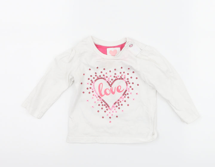 Mothercare Girls White Basic T-Shirt Size 6-9 Months - Love heart