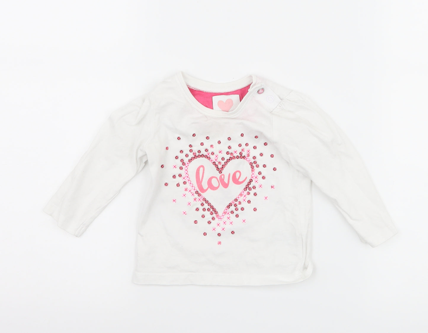 Mothercare Girls White   Basic T-Shirt Size 6-9 Months  - Love heart