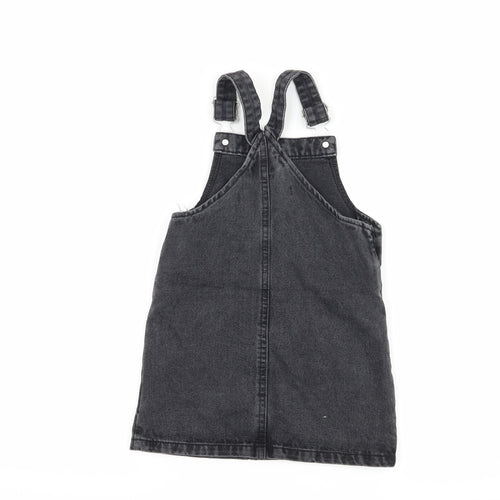 denim co Girls Grey Floral Denim Pinafore/Dungaree Dress  Size 4-5 Years