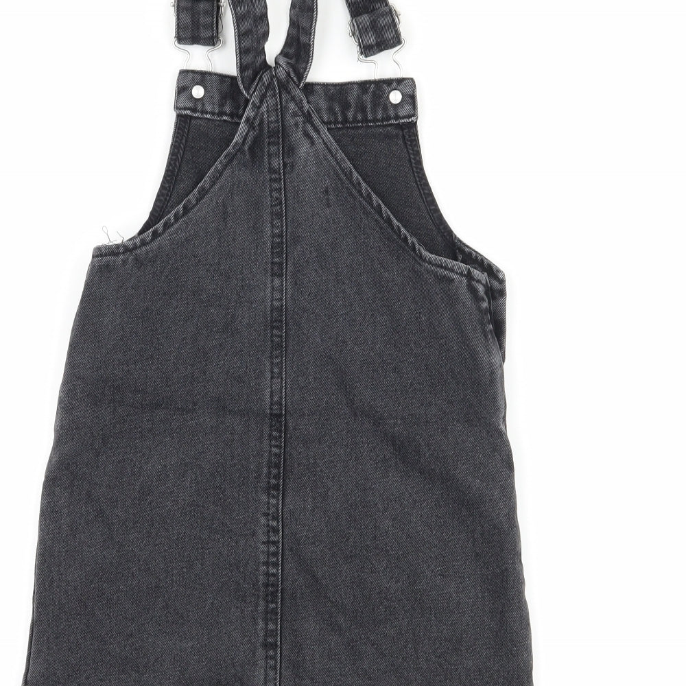 denim co Girls Grey Floral Denim Pinafore/Dungaree Dress  Size 4-5 Years