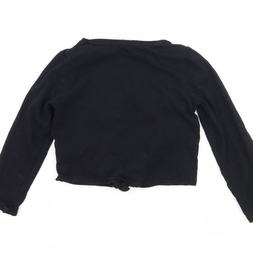 F&F Girls Black   Basic T-Shirt Size 6-7 Years  - shine tie knot front