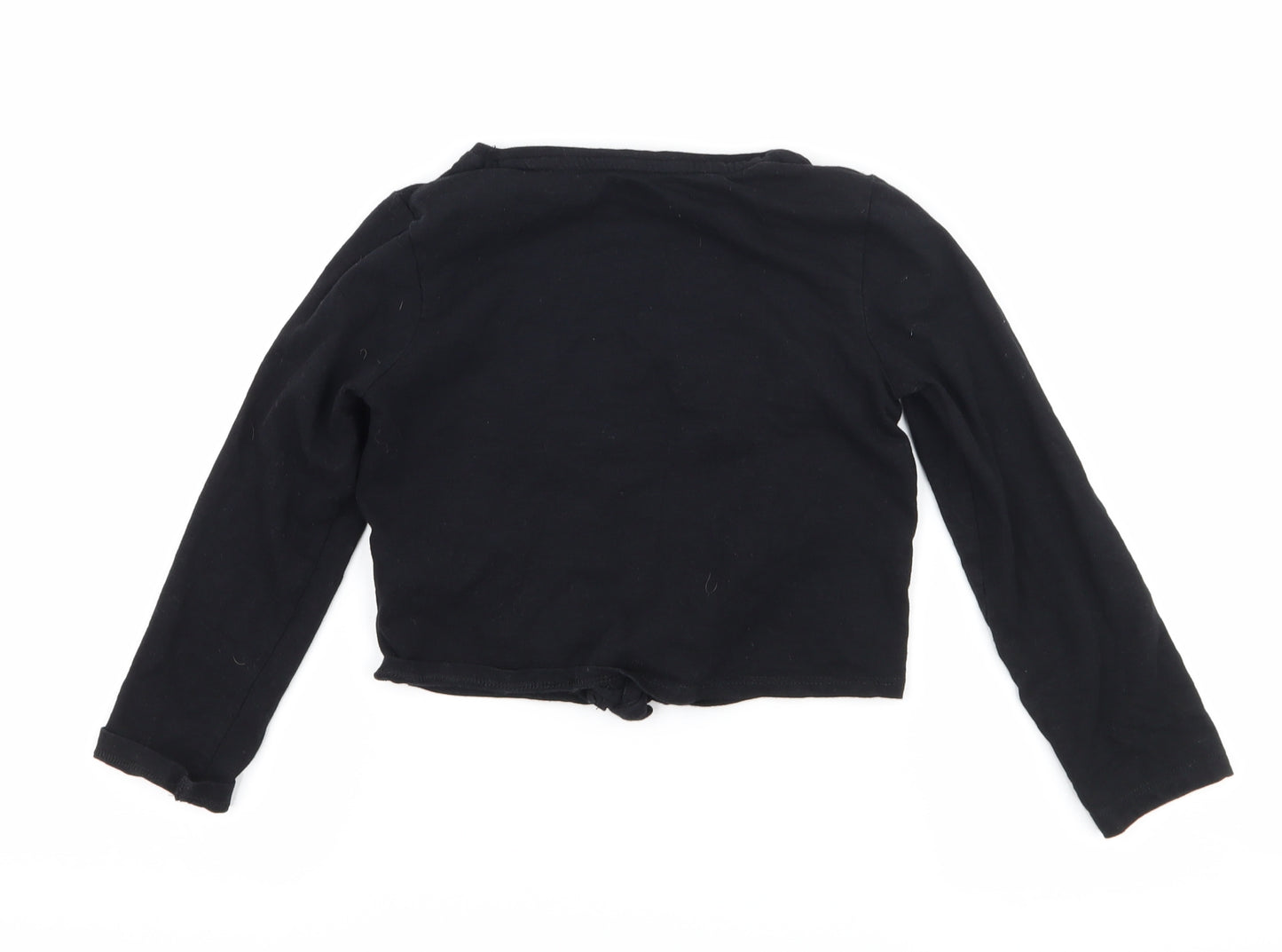 F&F Girls Black   Basic T-Shirt Size 6-7 Years  - shine tie knot front