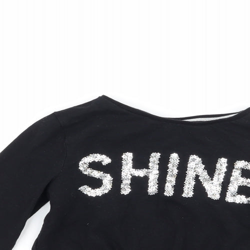 F&F Girls Black   Basic T-Shirt Size 6-7 Years  - shine tie knot front