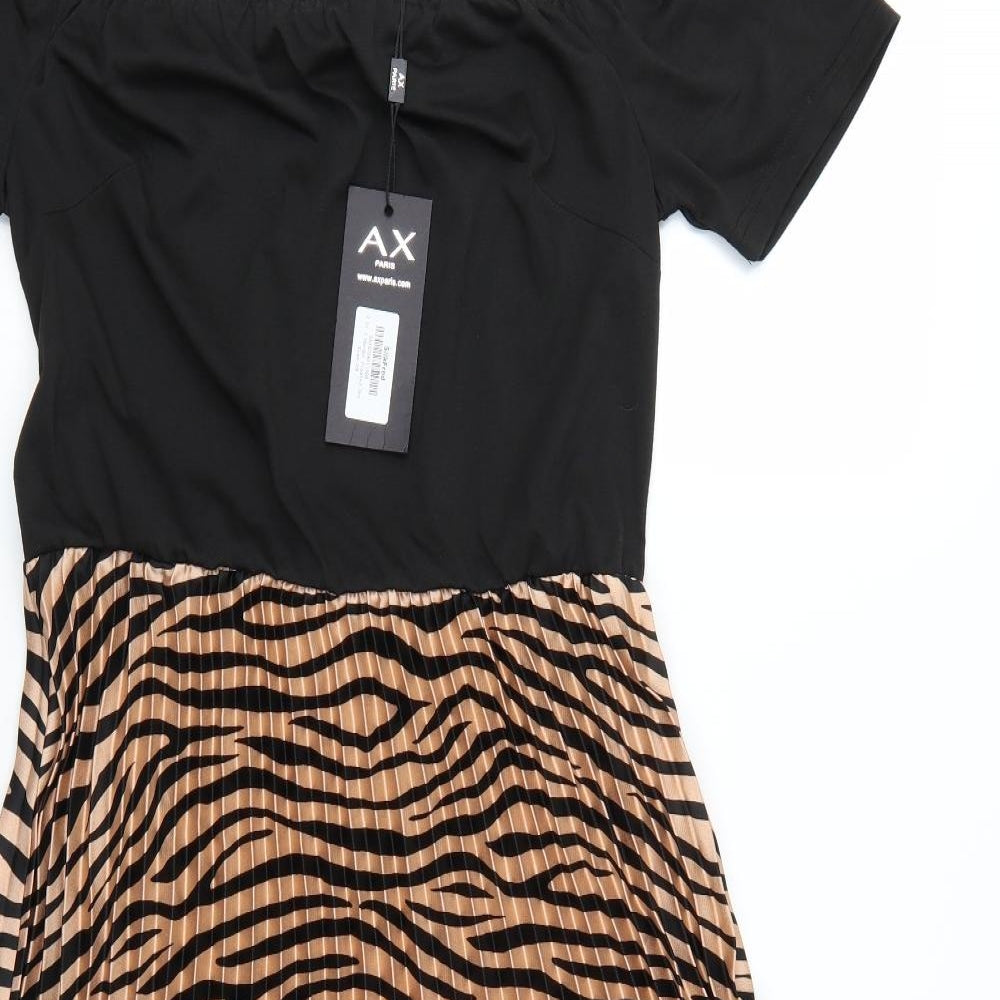 AX Paris Womens Black Animal Print  Skater Dress  Size 16