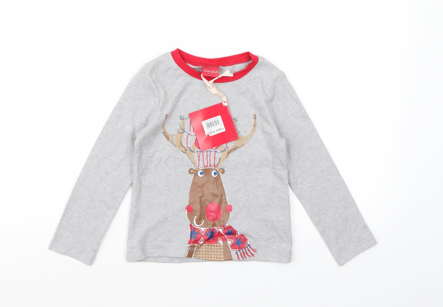 Mini Club Boys Grey   Basic T-Shirt Size 2-3 Years  - Reindeer Christmas