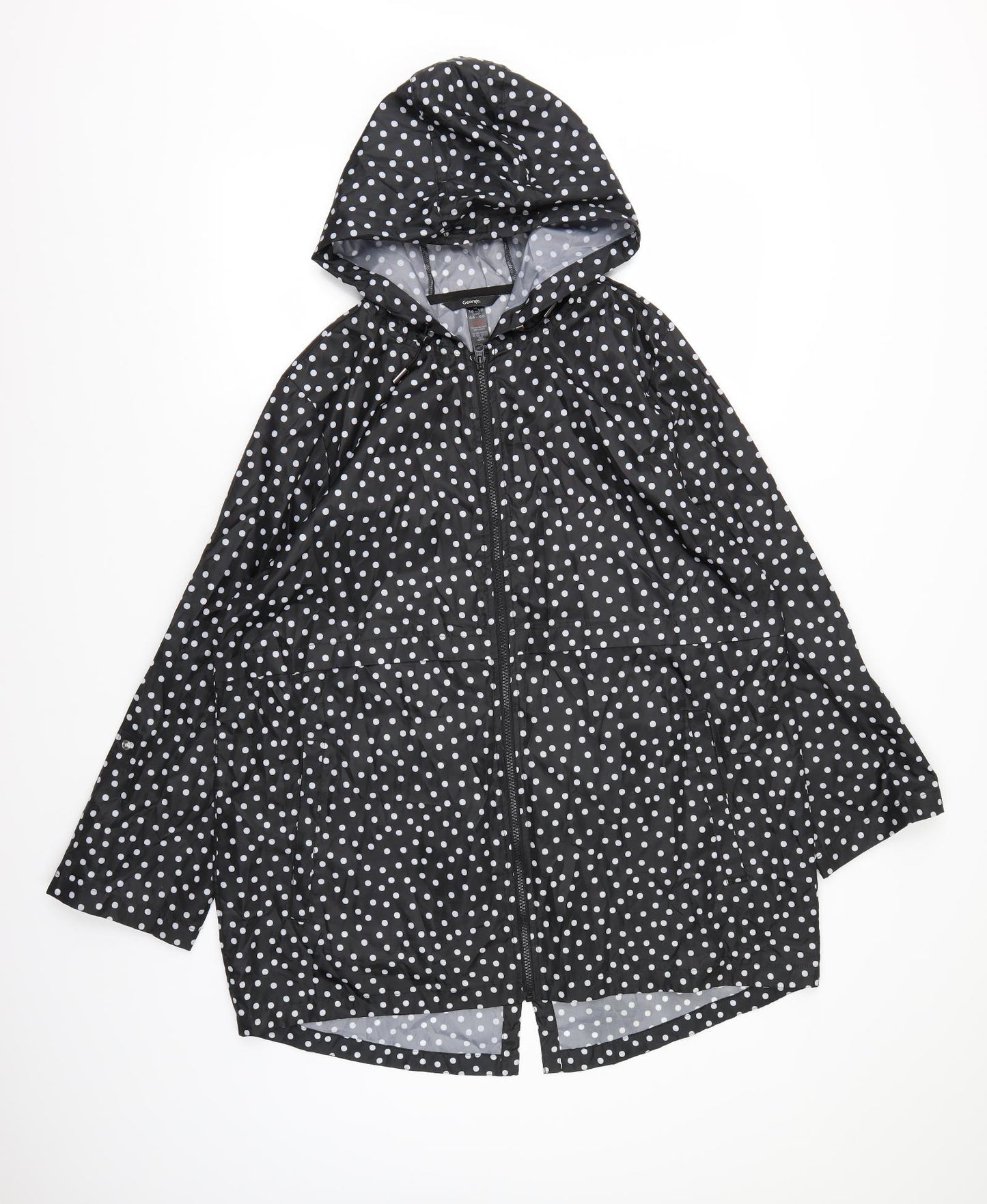 George Womens Black Polka Dot  Rain Coat Coat Size 16