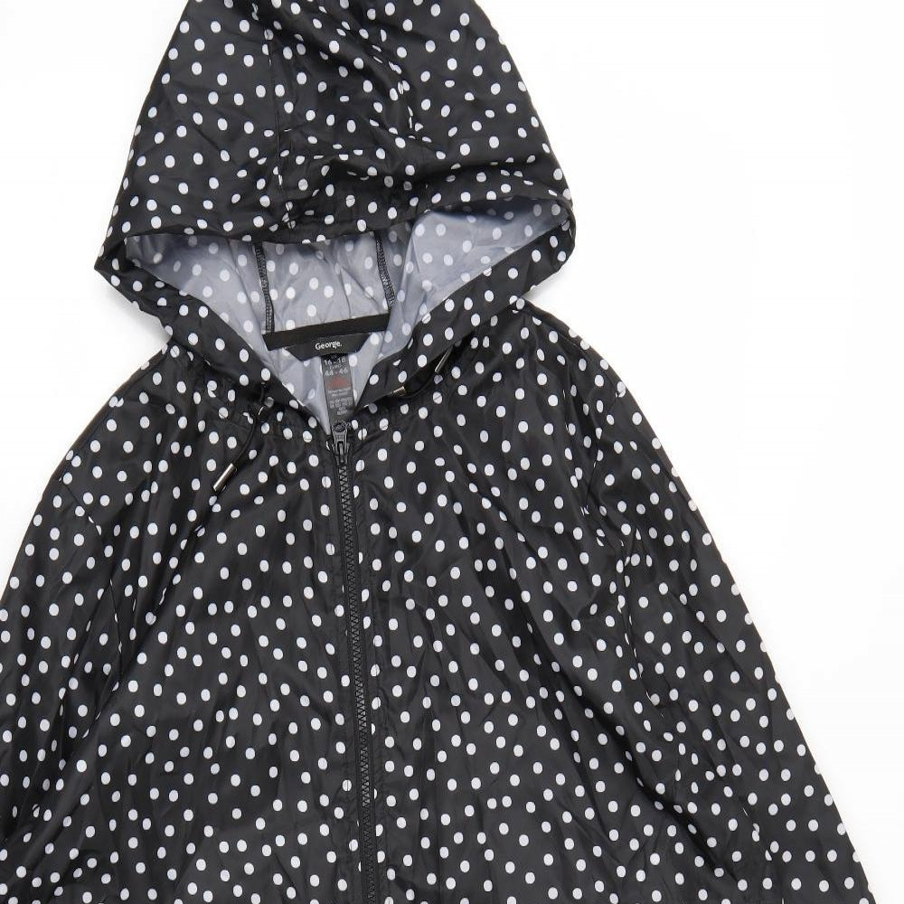 George Womens Black Polka Dot  Rain Coat Coat Size 16