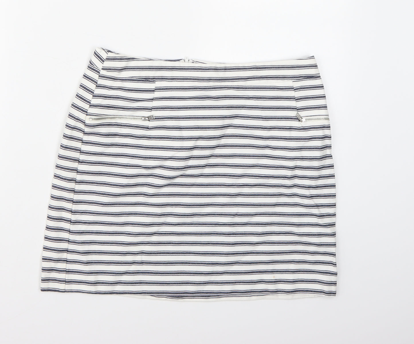 New Look Womens White Striped  A-Line Skirt Size 10