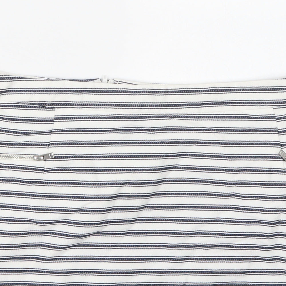 New Look Womens White Striped  A-Line Skirt Size 10