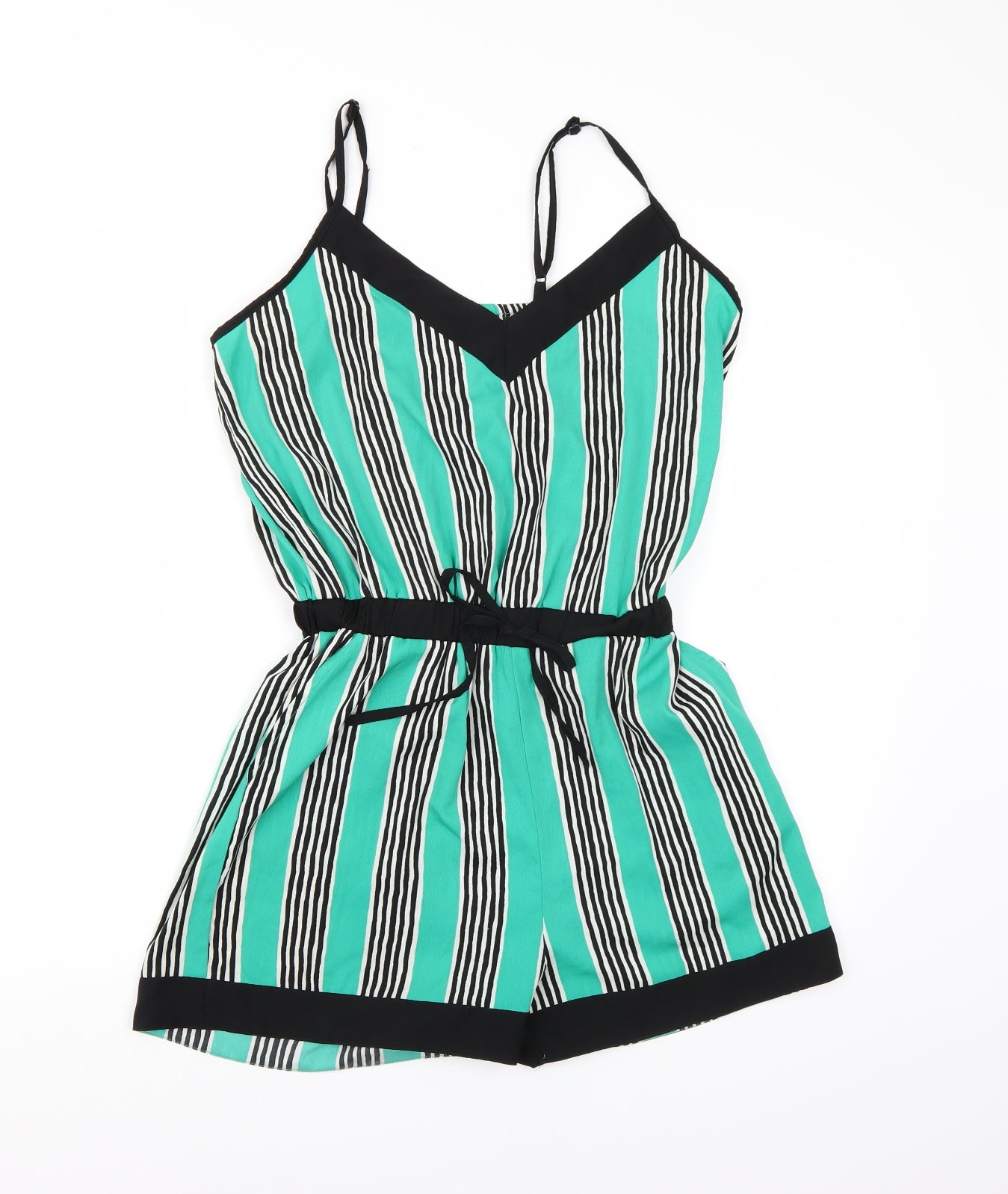 PEP&CO Womens Green Striped Chiffon Playsuit One-Piece Size 10 L3 in