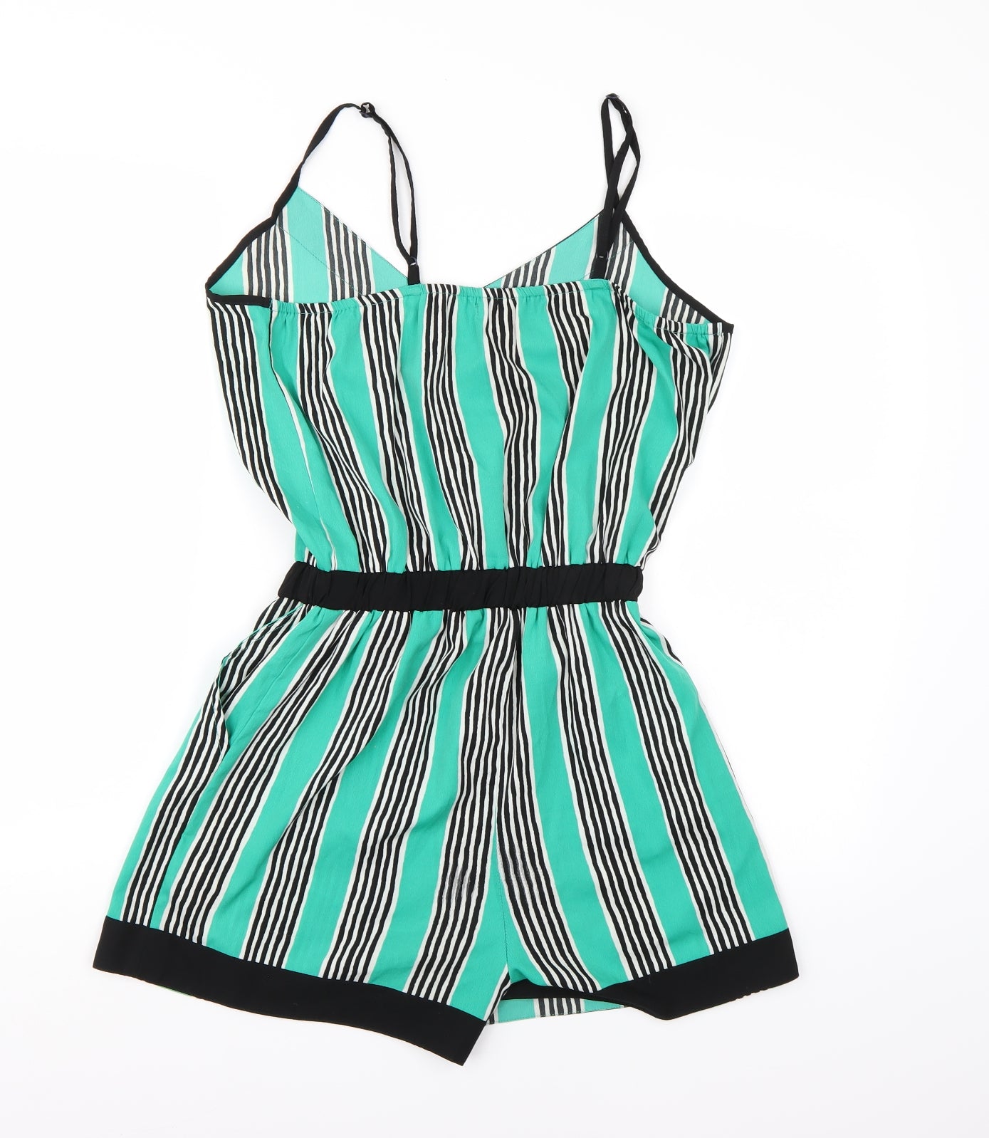 PEP&CO Womens Green Striped Chiffon Playsuit One-Piece Size 10 L3 in