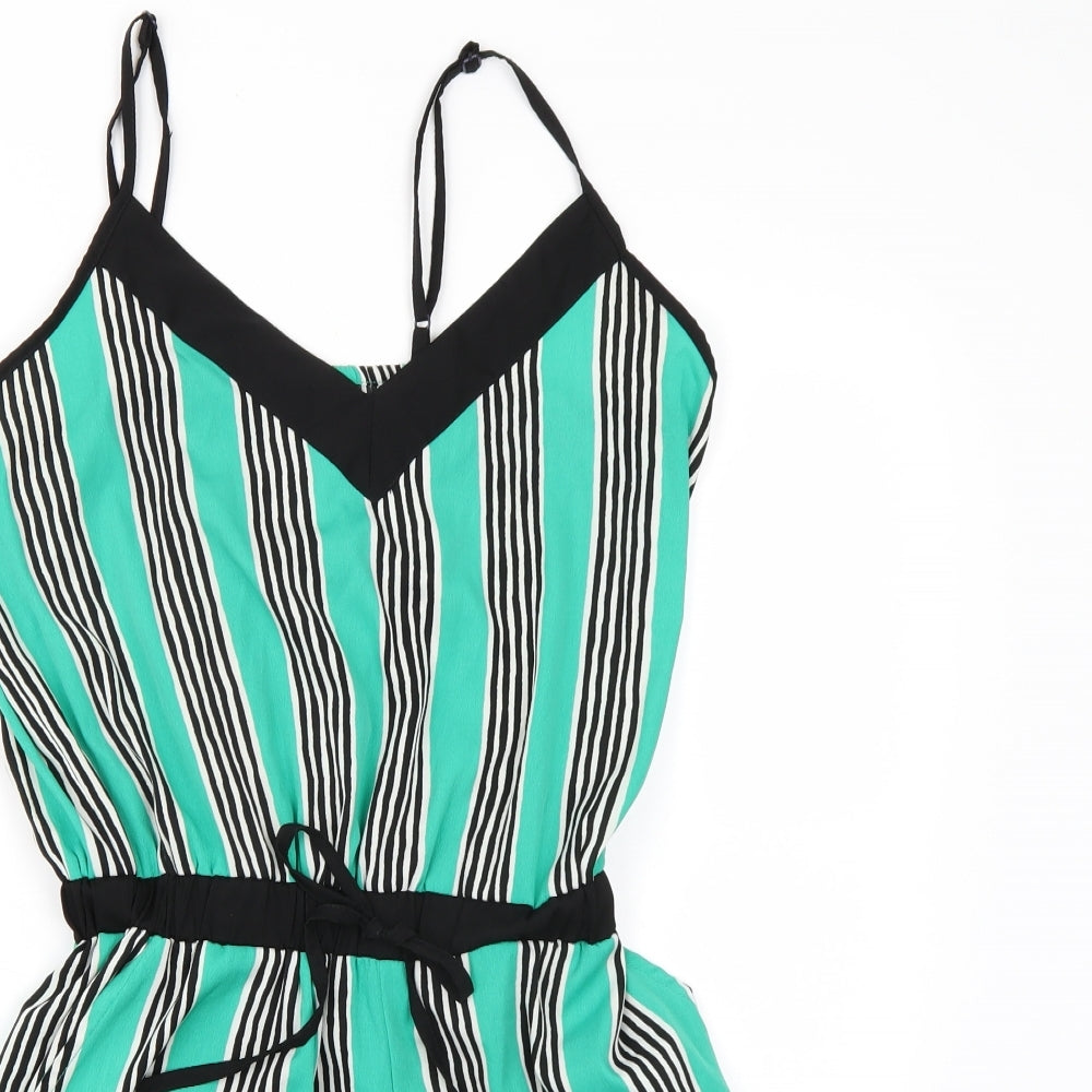 PEP&CO Womens Green Striped Chiffon Playsuit One-Piece Size 10 L3 in