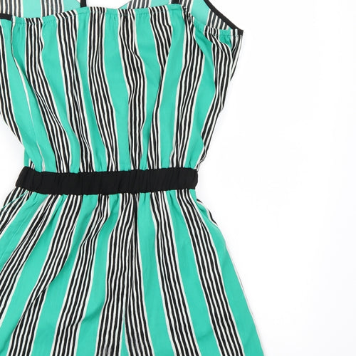 PEP&CO Womens Green Striped Chiffon Playsuit One-Piece Size 10 L3 in