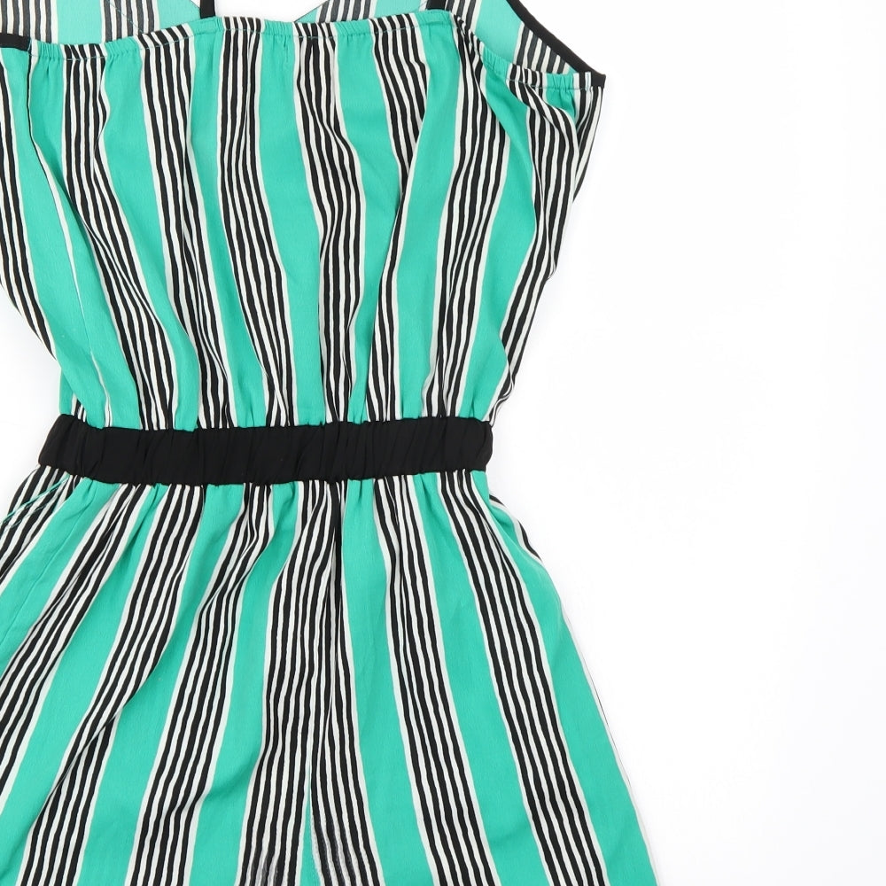 PEP&CO Womens Green Striped Chiffon Playsuit One-Piece Size 10 L3 in