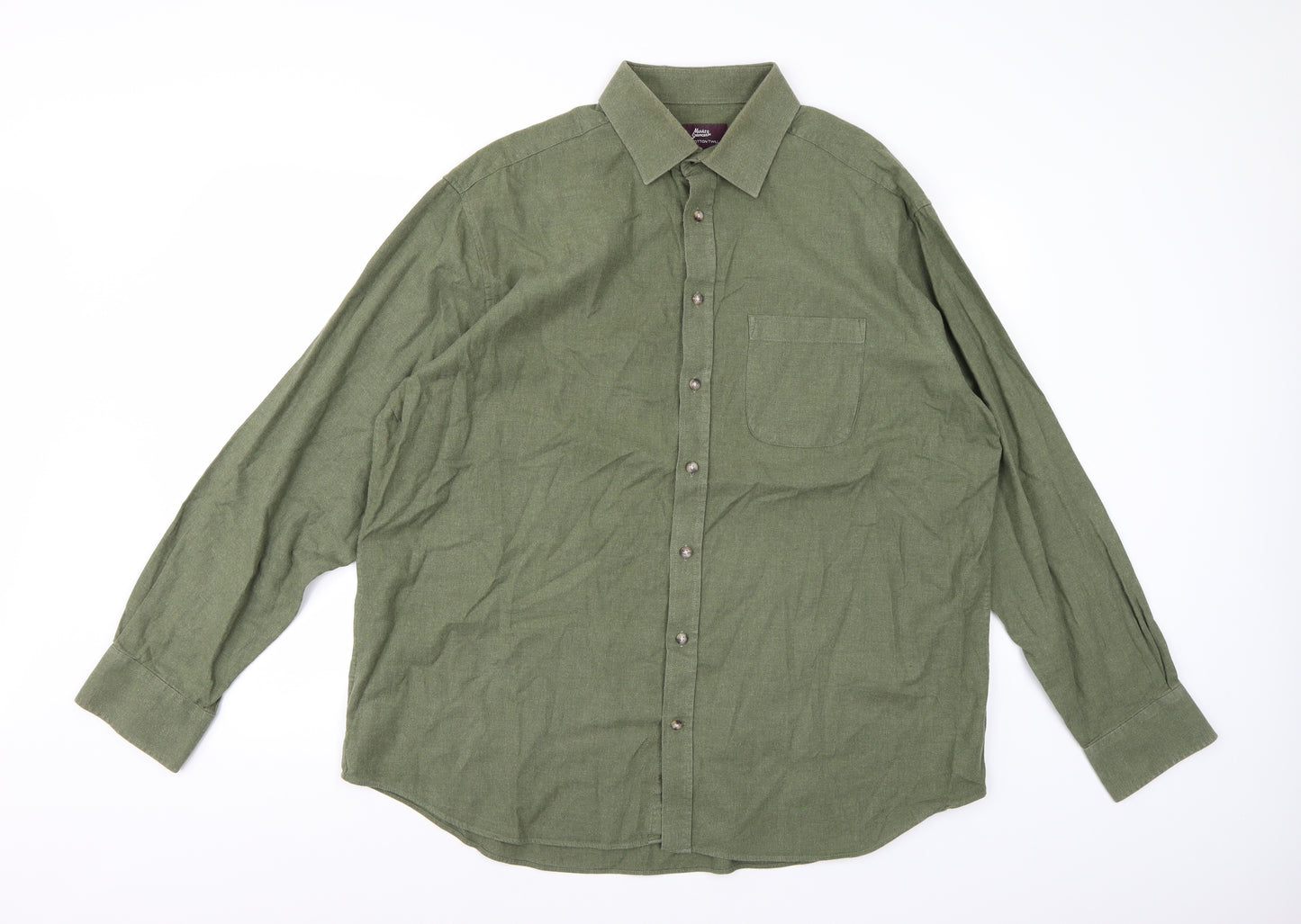 Marks and Spencer Mens Green    Button-Up Size 17.5