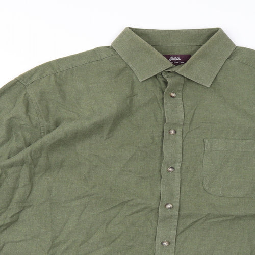 Marks and Spencer Mens Green    Button-Up Size 17.5