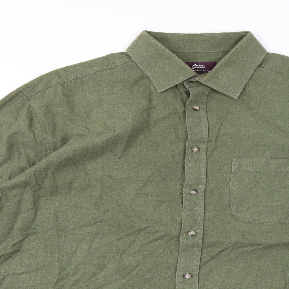 Marks and Spencer Mens Green    Button-Up Size 17.5