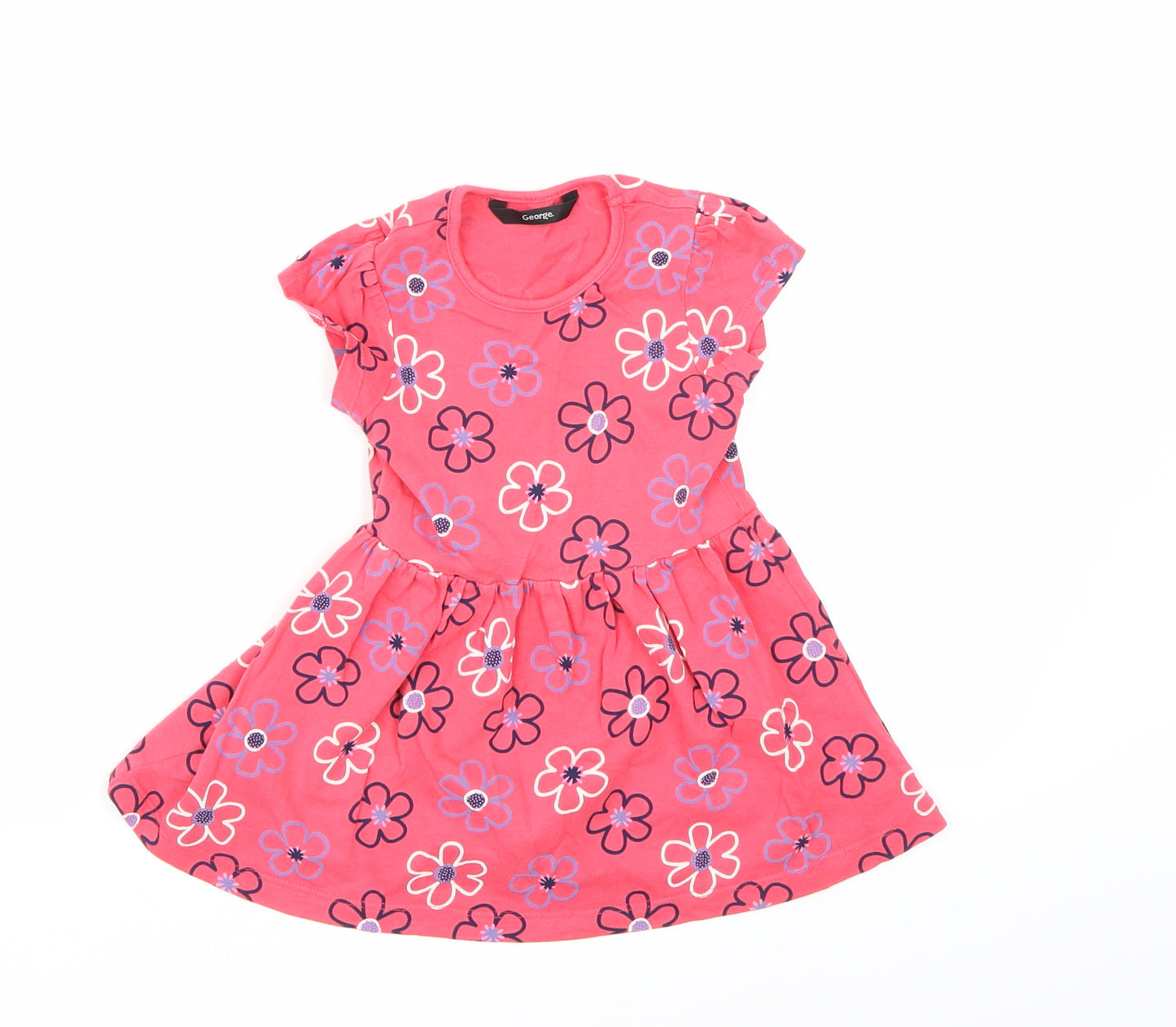 George Girls Pink Floral  T-Shirt Dress  Size 12-18 Months