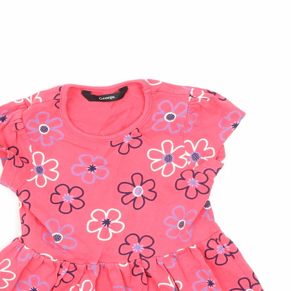 George Girls Pink Floral  T-Shirt Dress  Size 12-18 Months