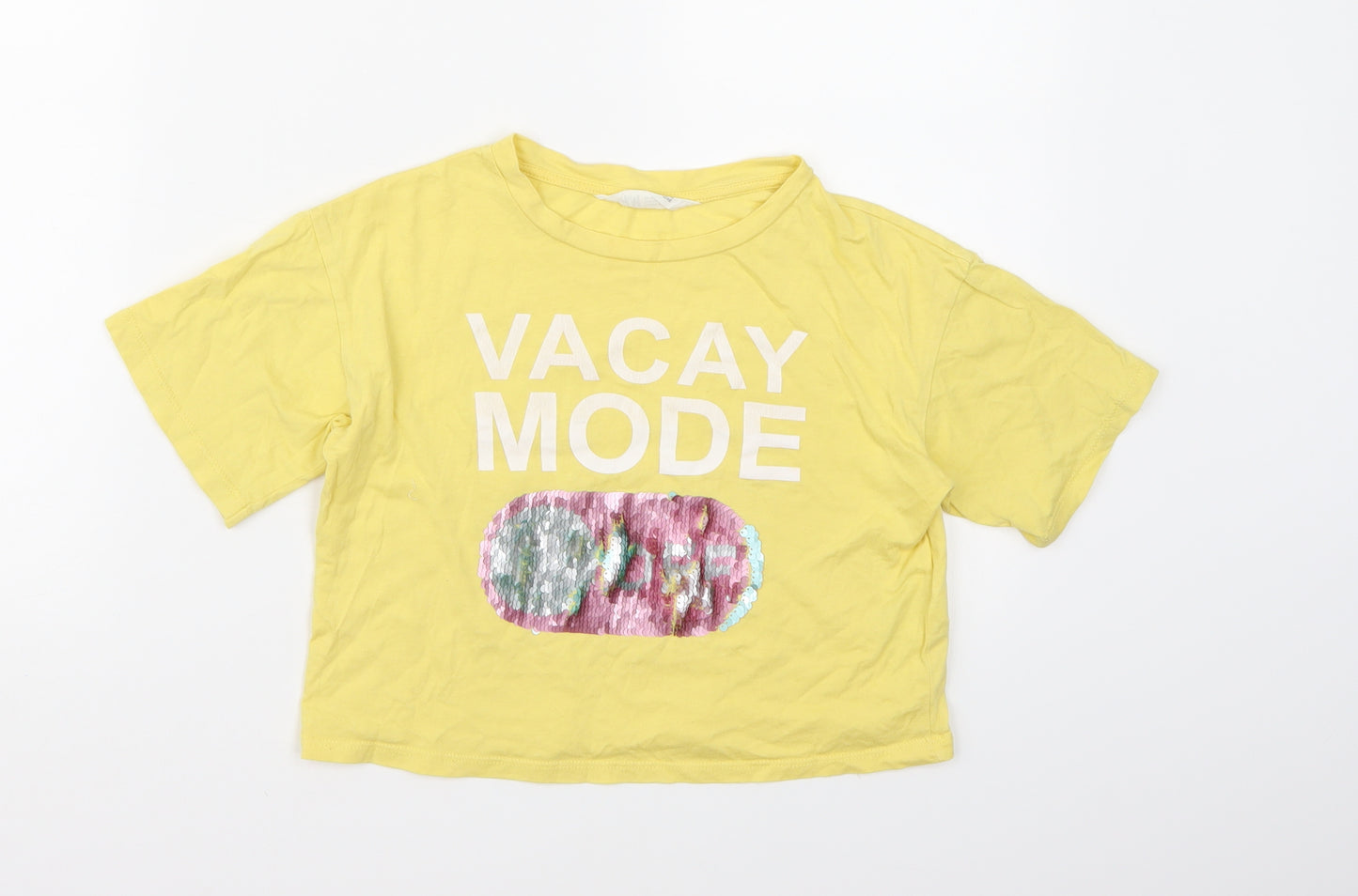 H&M Girls Yellow   Cropped T-Shirt Size 9 Years