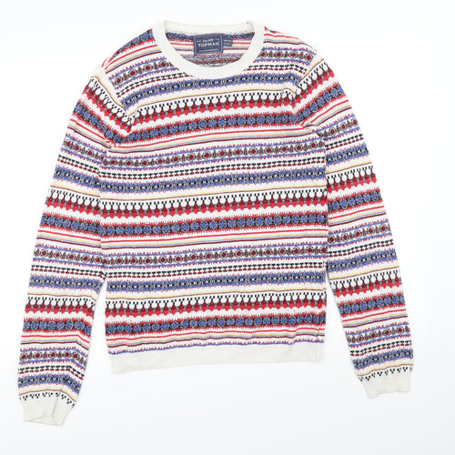 Topman Mens White Striped  Pullover Jumper Size S