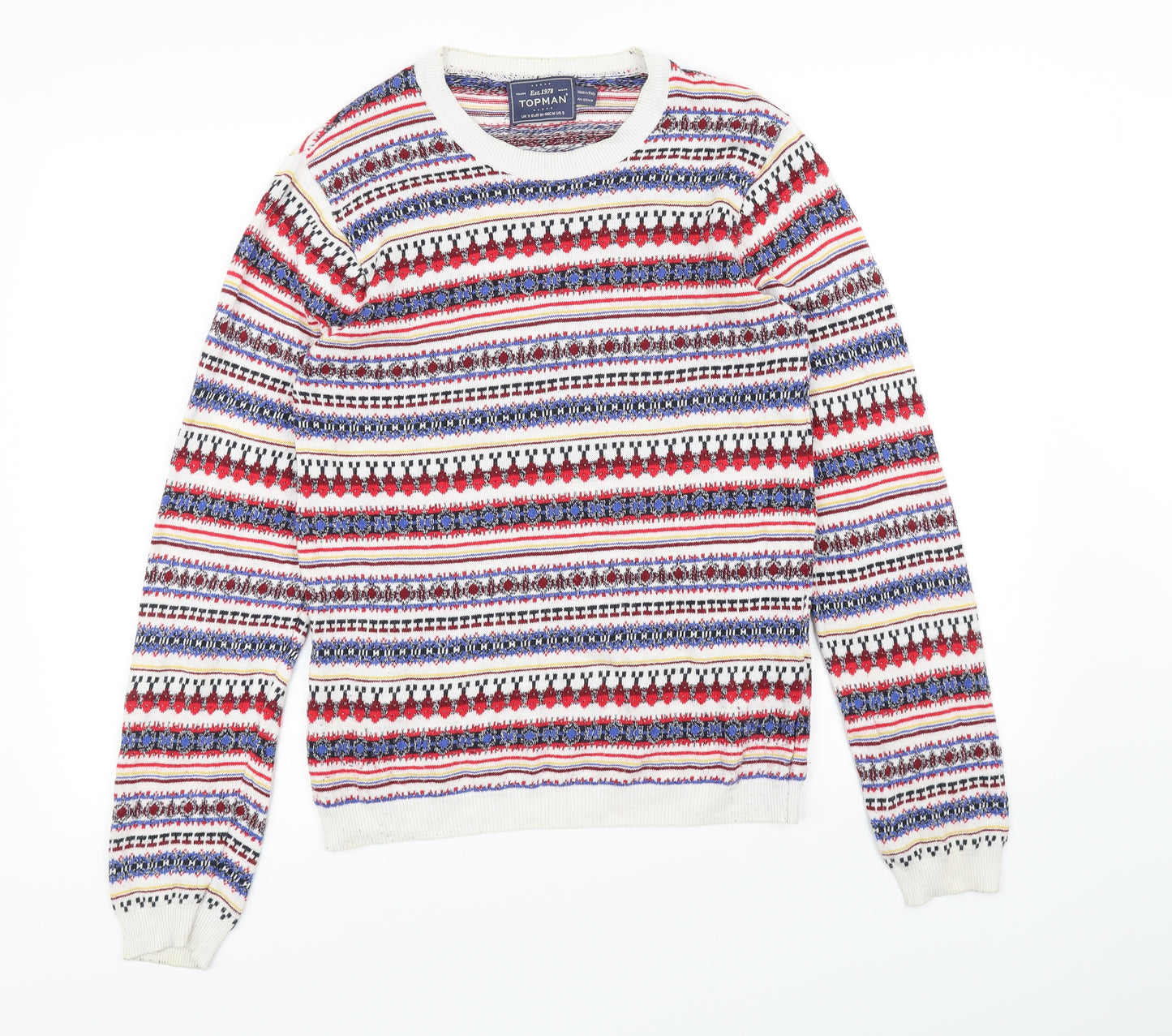 Topman Mens White Striped  Pullover Jumper Size S