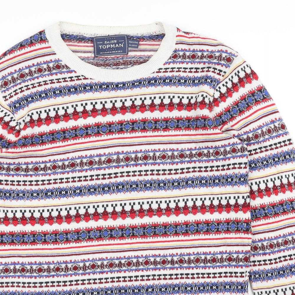 Topman Mens White Striped  Pullover Jumper Size S