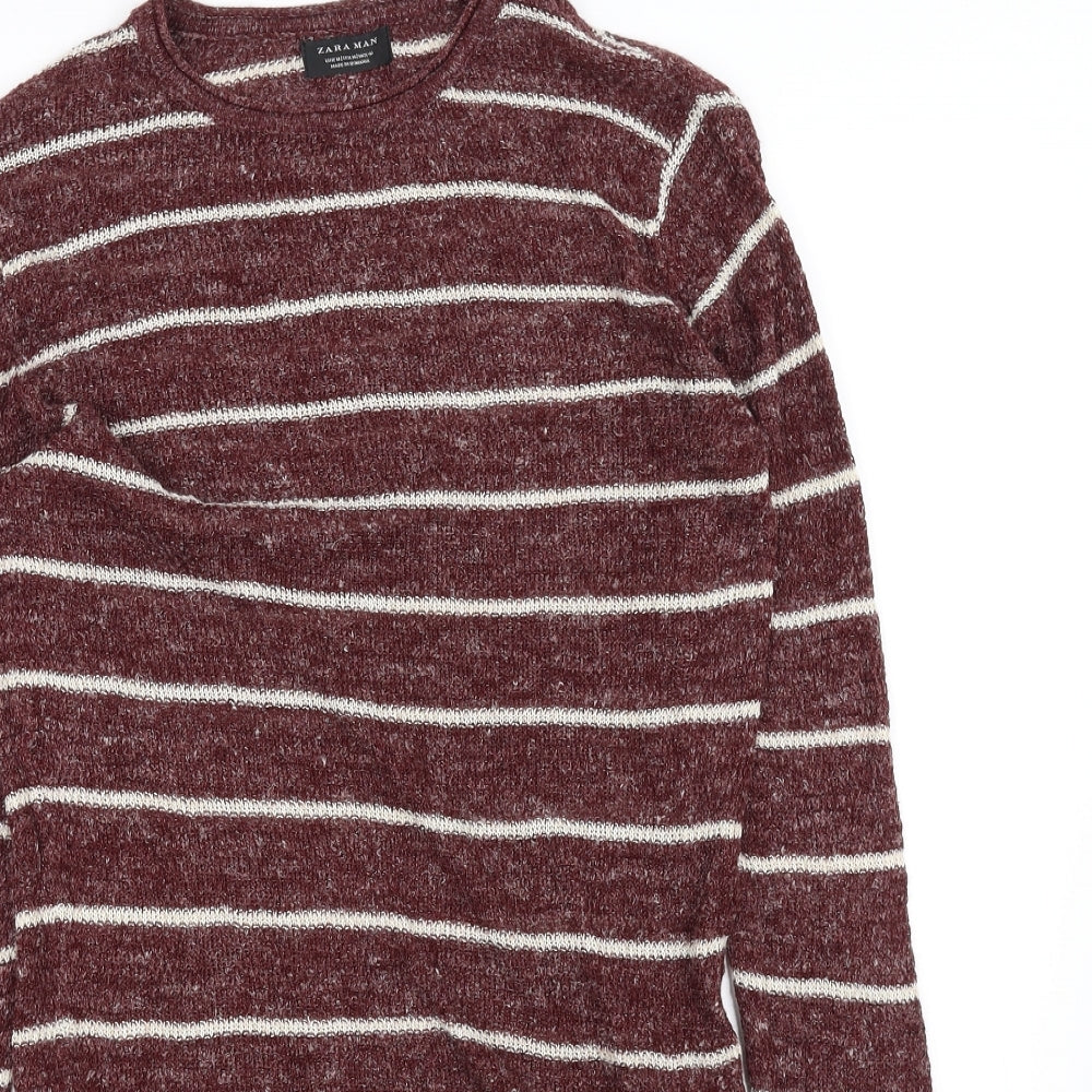 Zara Mens Red Striped   T-Shirt Size M