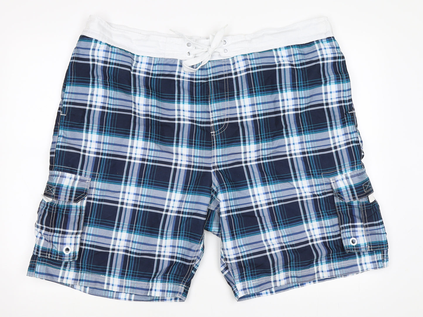 George Mens Blue Check  Sweat Shorts Size 2XL