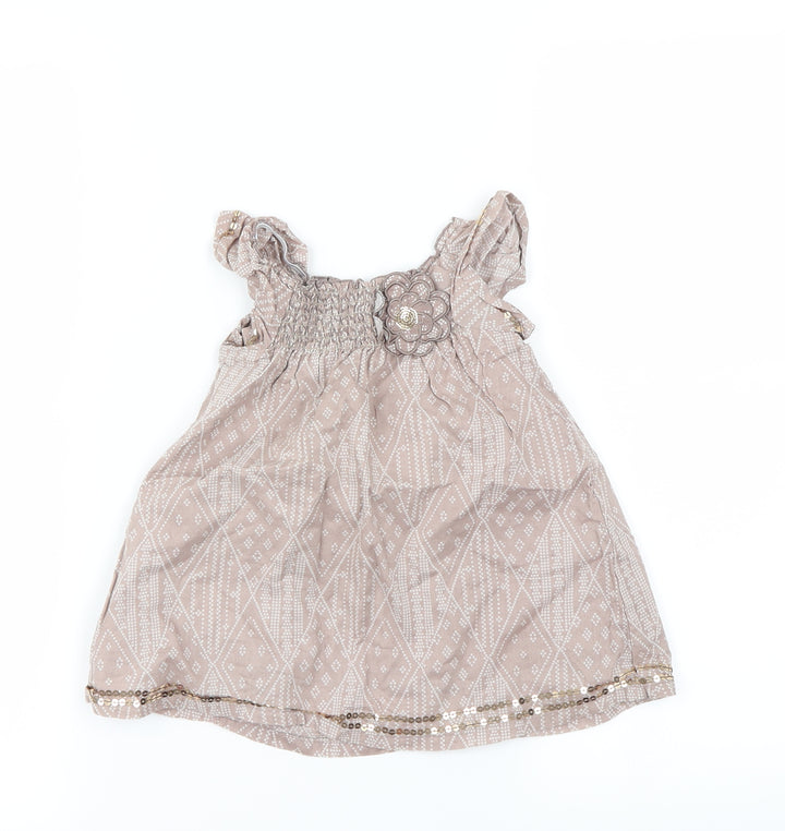 F&F Girls Brown Geometric Basic Blouse Size 3-4 Years