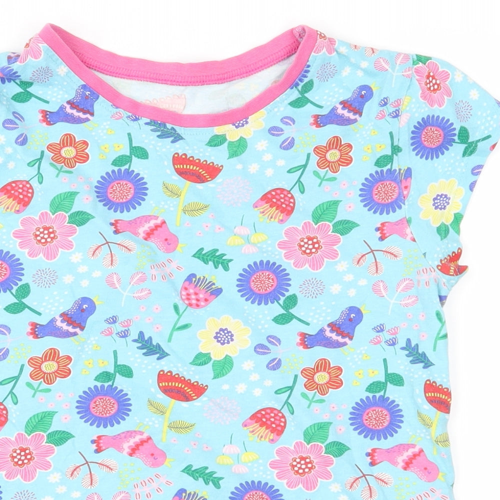 George Girls Blue Floral  Basic T-Shirt Size 7-8 Years