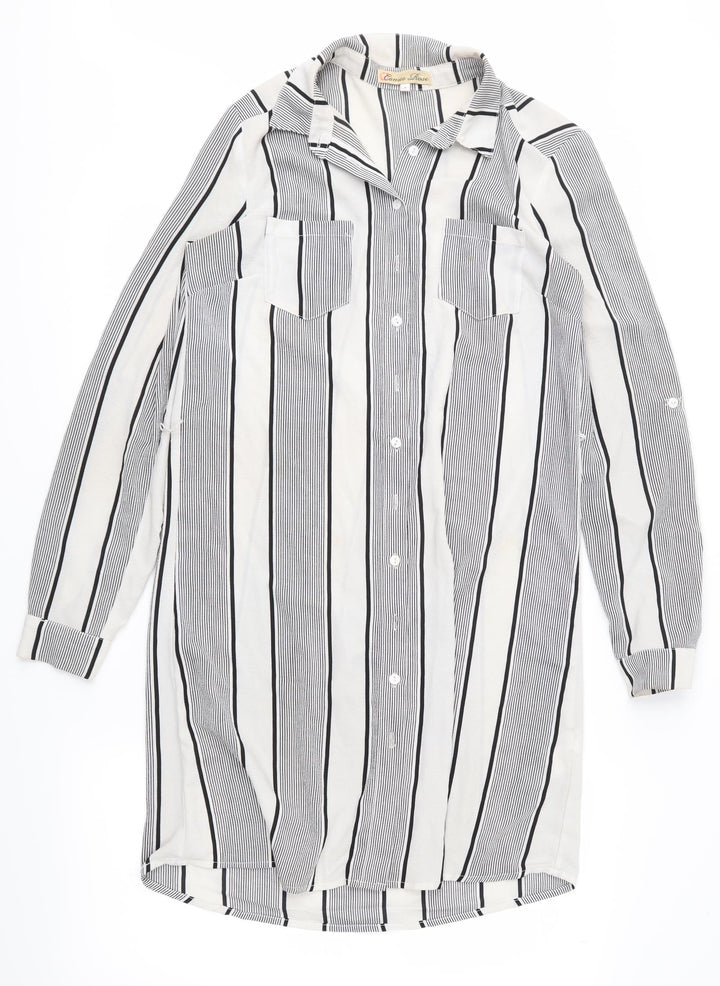 CAMEO ROSE Womens Ivory Striped  Basic Button-Up Size 8