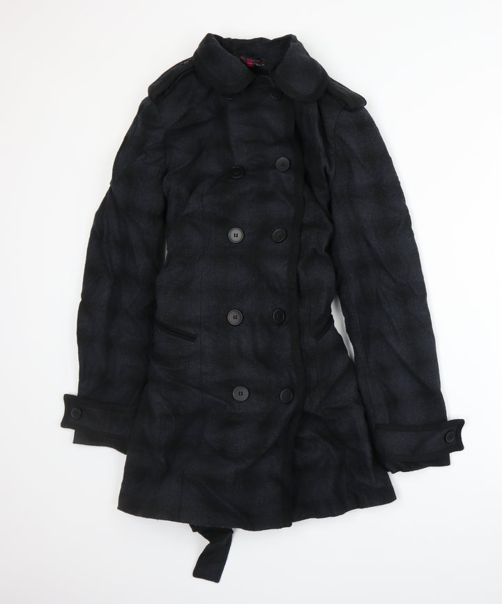 New Look Womens Blue Plaid  Overcoat Coat Size 14