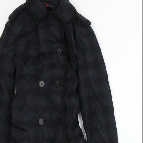 New Look Womens Blue Plaid  Overcoat Coat Size 14